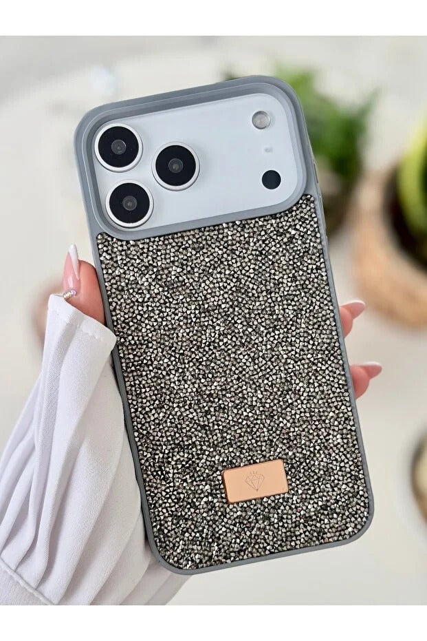Parıltılı Full Taşlı Silikon Telefon Kapağı (Kılıfı)Gri