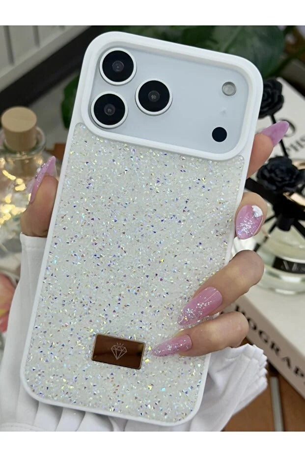 Parıltılı Full Taşlı Silikon Telefon Kapağı (Kılıfı)Beyaz