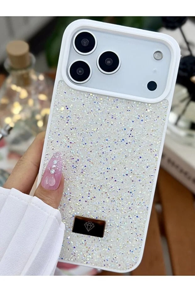 Parıltılı Full Taşlı Silikon Telefon Kapağı (Kılıfı)Beyaz