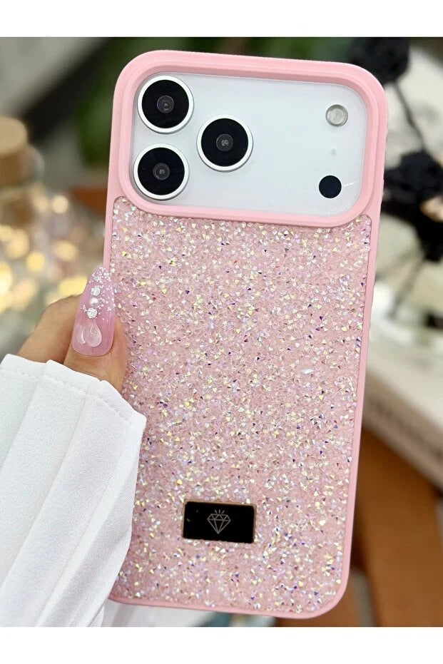 Parıltılı Full Taşlı Silikon Telefon Kapağı (Kılıfı) Pembe