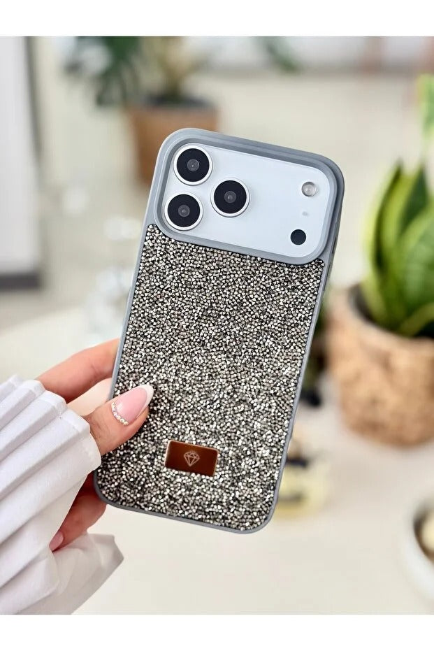 Parıltılı Full Taşlı Silikon Telefon Kapağı (Kılıfı)Gri