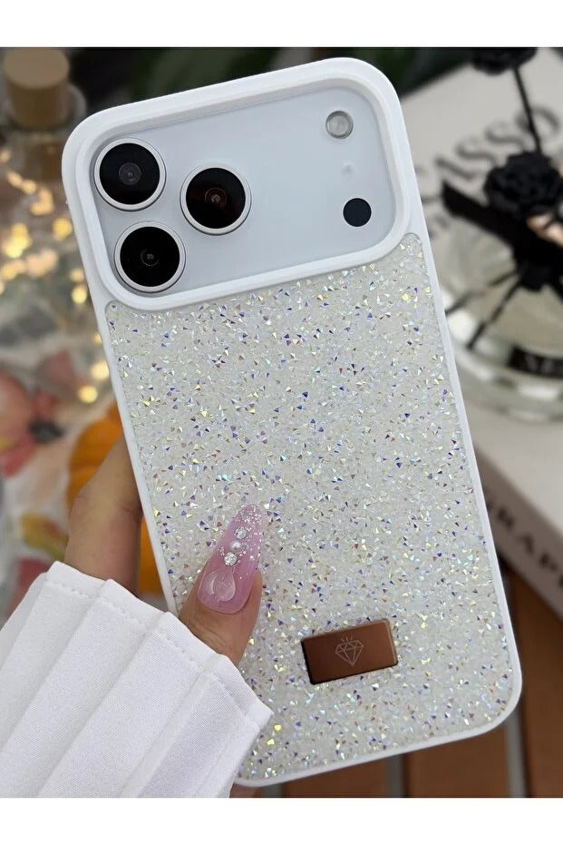 Parıltılı Full Taşlı Silikon Telefon Kapağı (Kılıfı)Beyaz