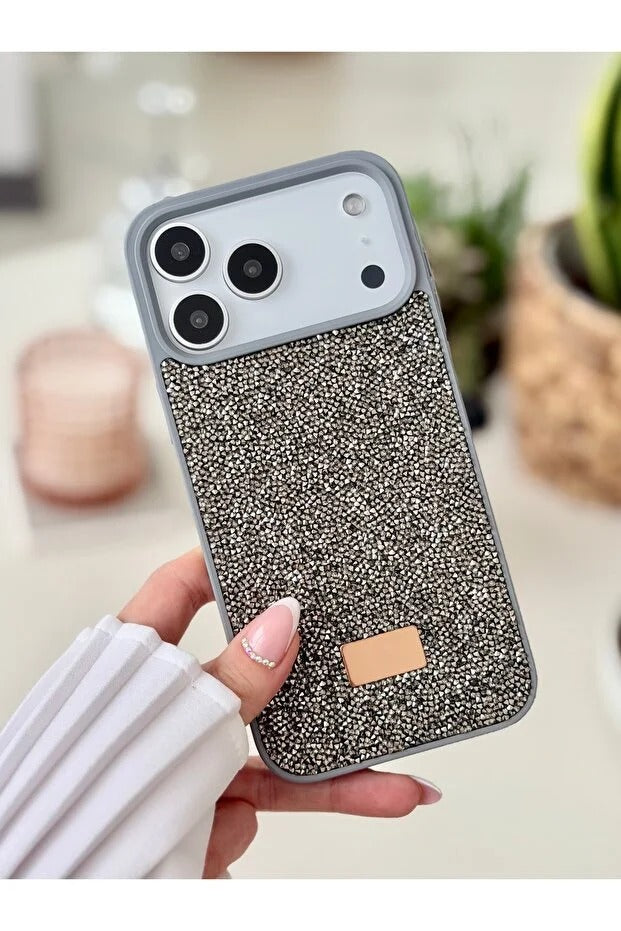 Parıltılı Full Taşlı Silikon Telefon Kapağı (Kılıfı)Gri